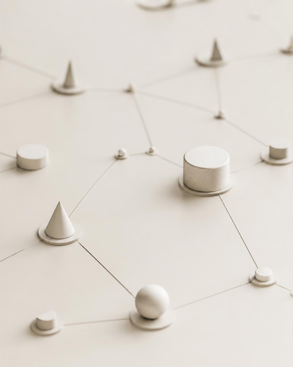 A network of connected sculptural markers